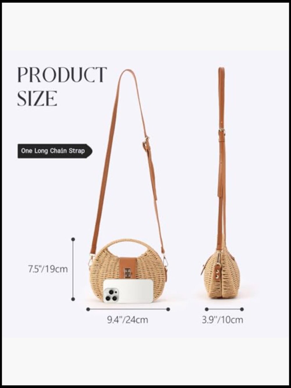 Woven Straw Crossbody Handbag with Top Handle Detachable Strap Summer Beach - Picture 3 of 7